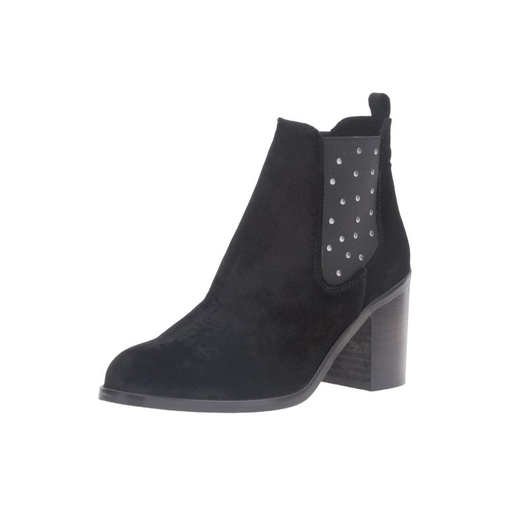 MUSSE & CLOUD BLACK VELVET SILVER STUDDED CHUNKY HEEL ANKLE BOOTIES SIZE…